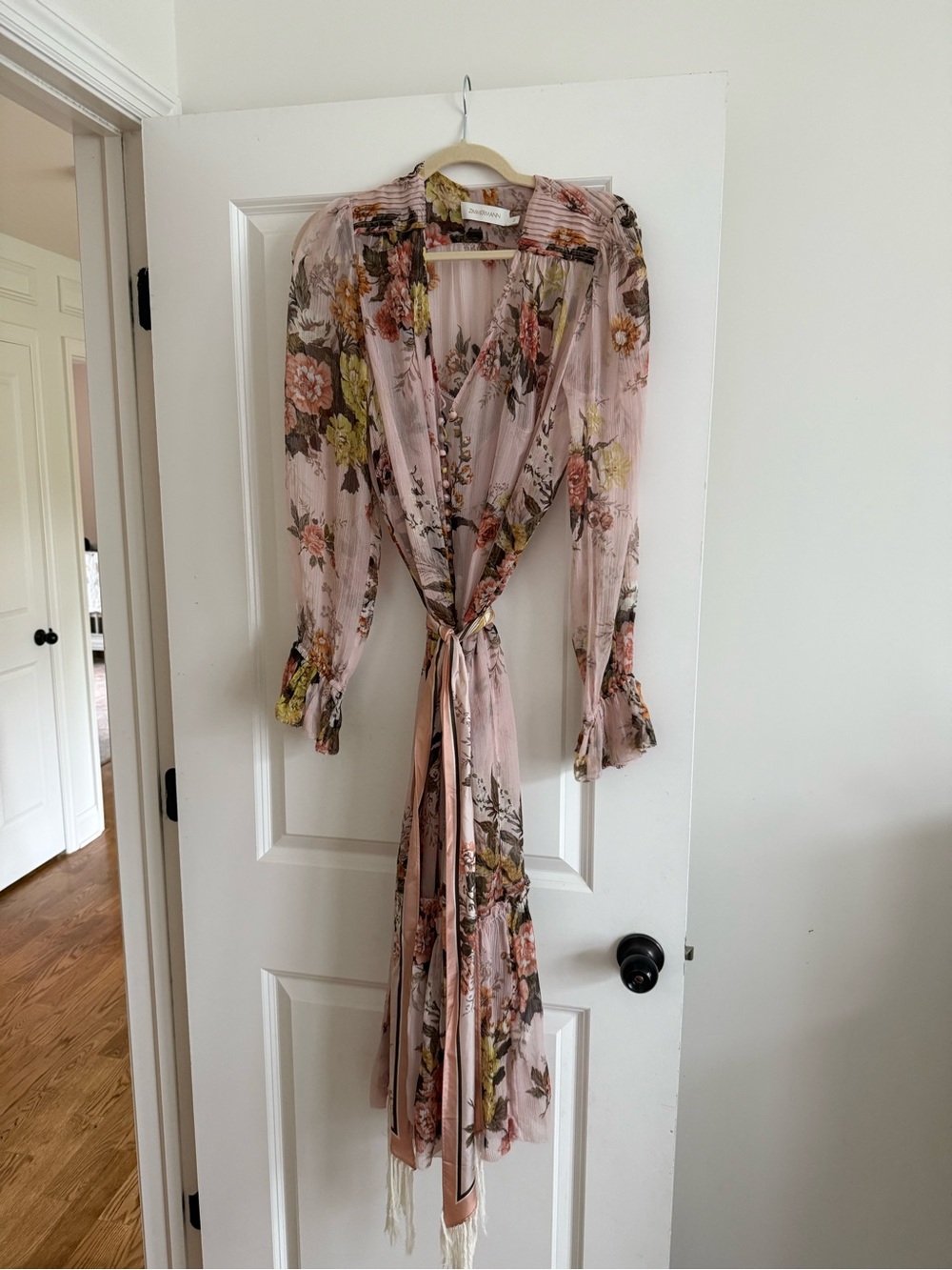 Light Pink Zimmerman Floral Wrap Dress with Tie Waist